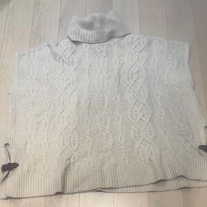 Cozy Cable Knit Turtleneck Sweater Poncho - Cream - Medium